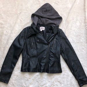 Faux Leather Jacket with Detachable hood